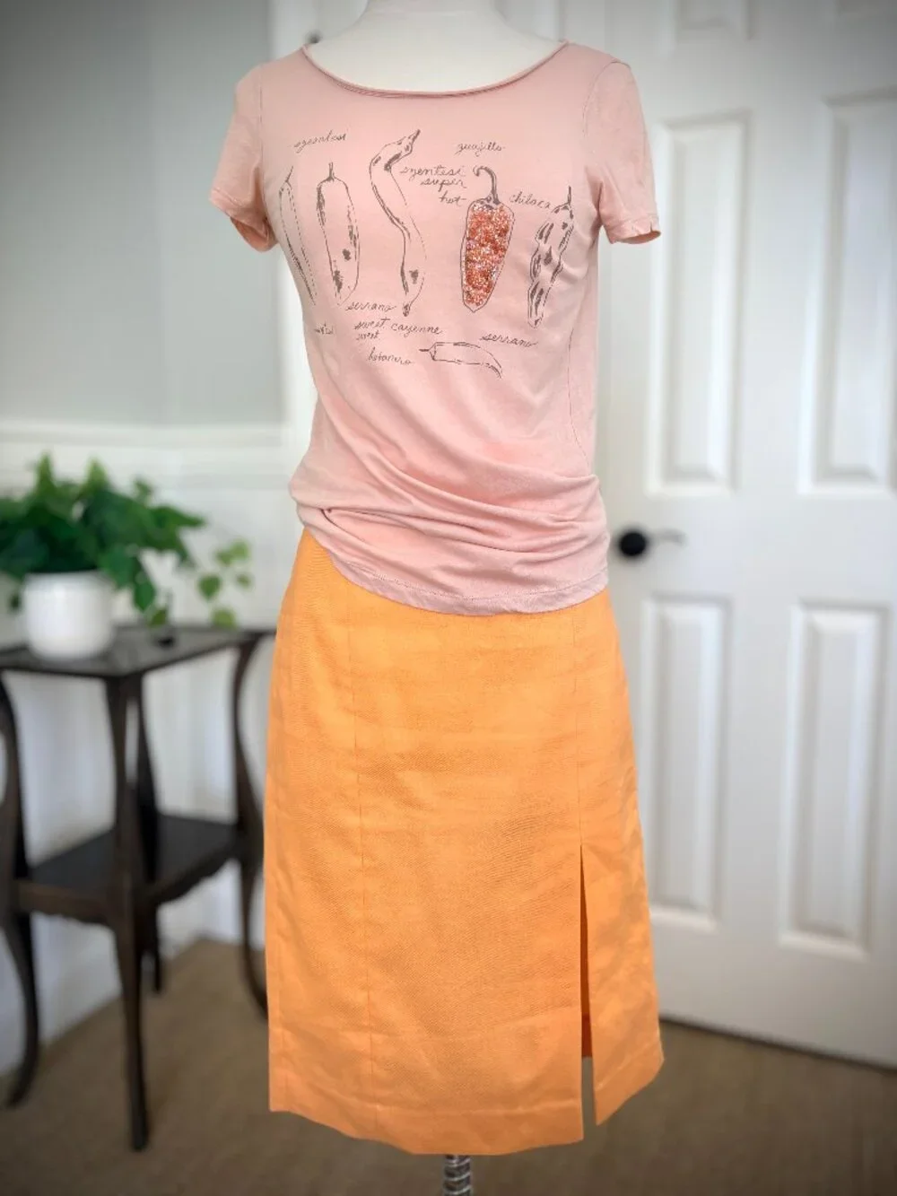 J. CrewStretch Linen-Blend Midi Pencil Skirt in Orange, Size 4